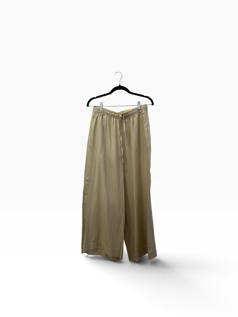 NWT Max Studio London Blended Linen Cropped Wide-Leg Trousers, Natural, L